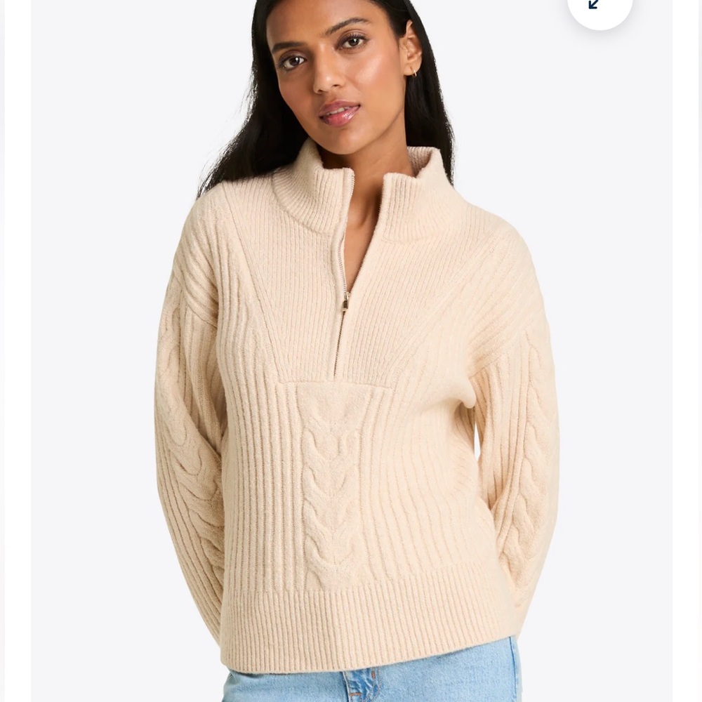 Draper James Quarter Gold Zipper Cableknit Sweater in Cream Ivory W2011 Sz M